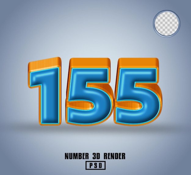 3D-Rendering Nummer 155 blau und Linie orange glänzend