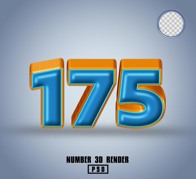 3D-Rendering Nummer 175 blau und Linie orange glänzend