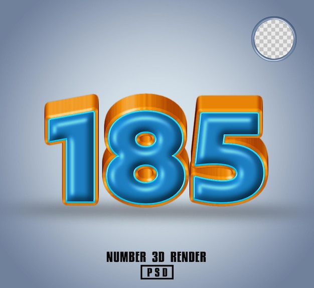 3D-Rendering Nummer 185 blau und Linie orange glänzend