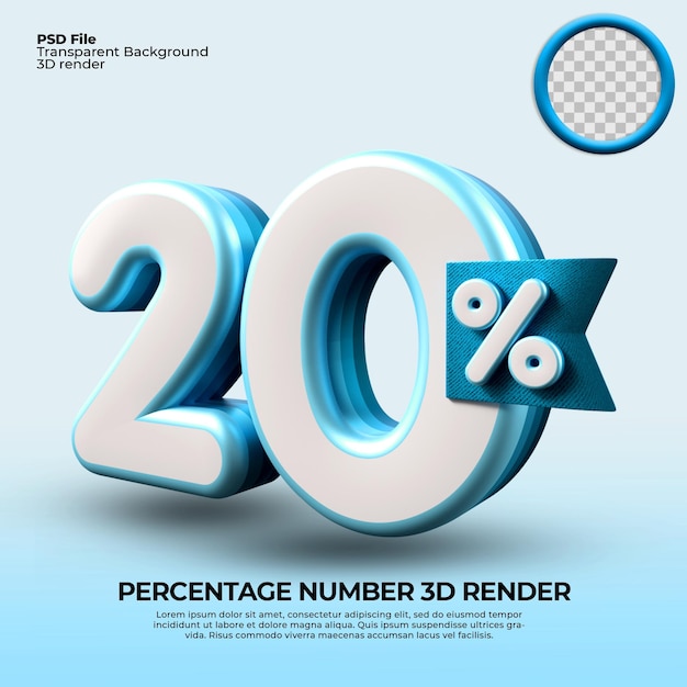 3D-Rendering Nummer 20 Prozentsatz zum Verkauf Rabatt Fortschrittsdiagramm Finanzgeschäft blaue Farbe