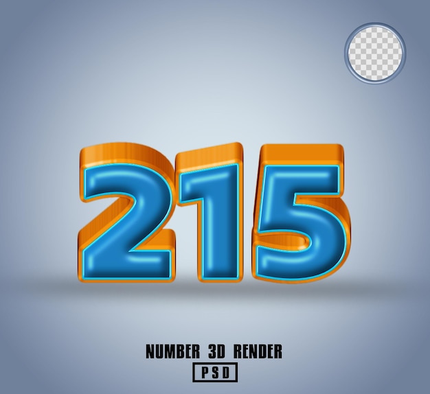3D-Rendering Nummer 215 blau und Linie orange glänzend