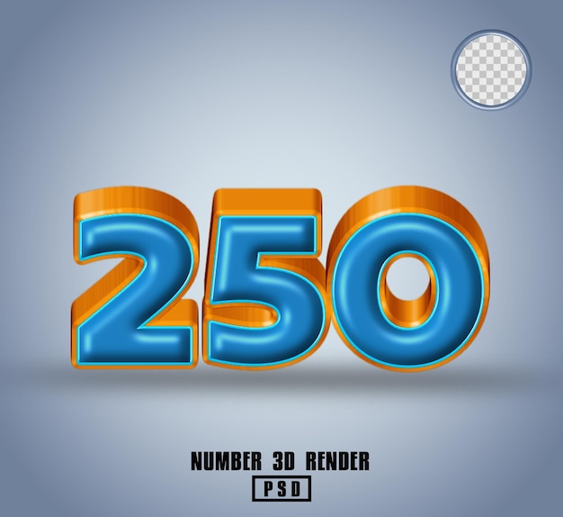3D-Rendering Nummer 250 blau und Linie orange glänzend