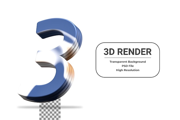 PSD 3d-rendering nummer 3 isoliert