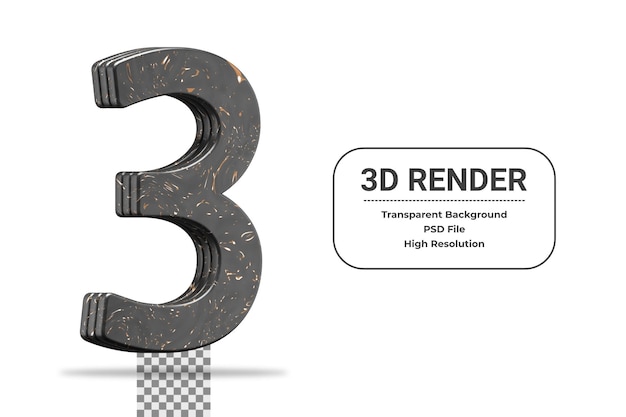 PSD 3d-rendering nummer 3 isoliert