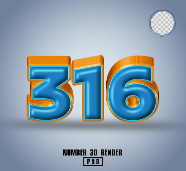 3D-Rendering Nummer 316 blau und Linie orange glänzend