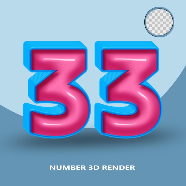 3D-Rendering Nummer 33 blau-rosa glänzende Farbe