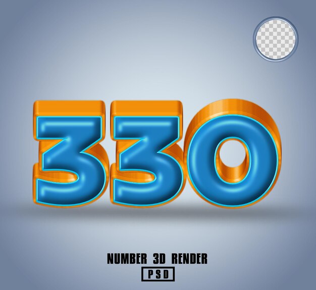 3D-Rendering Nummer 330 blau und Linie orange glänzend