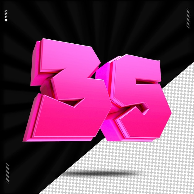3D-Rendering Nummer 35 Schriftart rosa