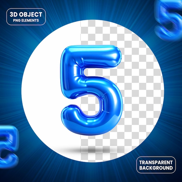 3D-Rendering Nummer 5 Symbol isoliert auf transparentem Hintergrund