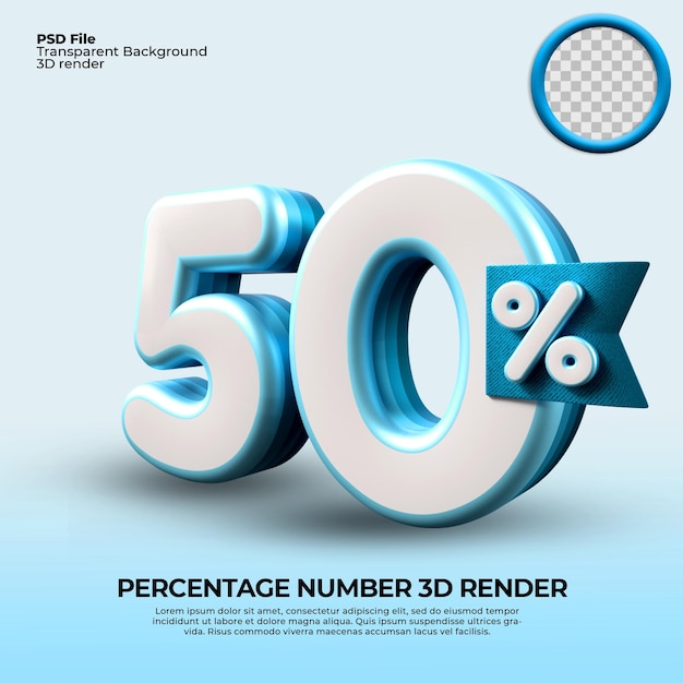 3D-Rendering Nummer 50 Prozentsatz zum Verkauf Rabatt Fortschrittsdiagramm Finanzgeschäft blaue Farbe
