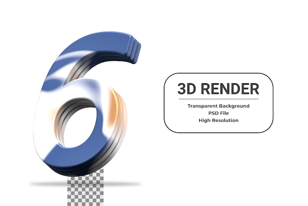 PSD 3d-rendering nummer 6 isoliert