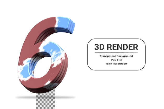 PSD 3d-rendering nummer 6 isoliert