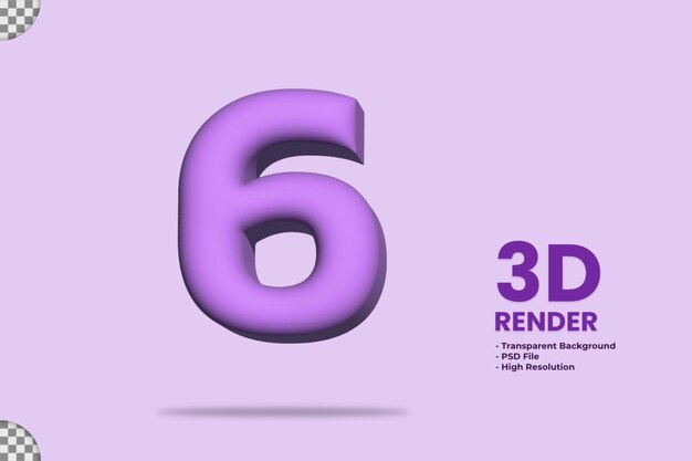 3D-Rendering Nummer 6 mit aufgeblasenem lila Material