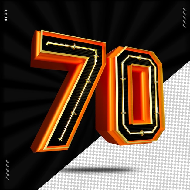 3D-Rendering Nummer 70 Schriftart Neon