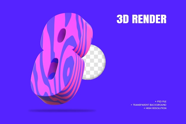 PSD 3d-rendering nummer 8 isoliert