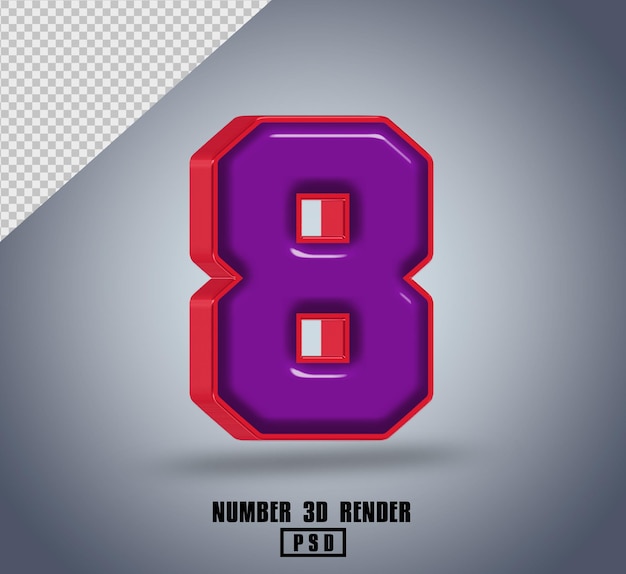 3D-Rendering Nummer 8 rot-violett glänzende Farbe