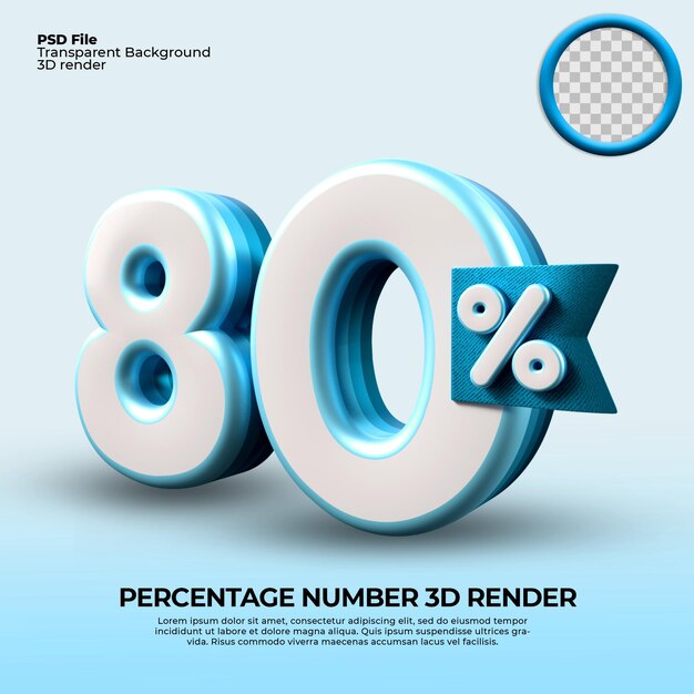 3D-Rendering Nummer 80 Prozentsatz zum Verkauf Rabatt Fortschrittsdiagramm Finanzgeschäft blaue Farbe