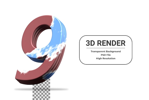 PSD 3d-rendering nummer 9 isoliert