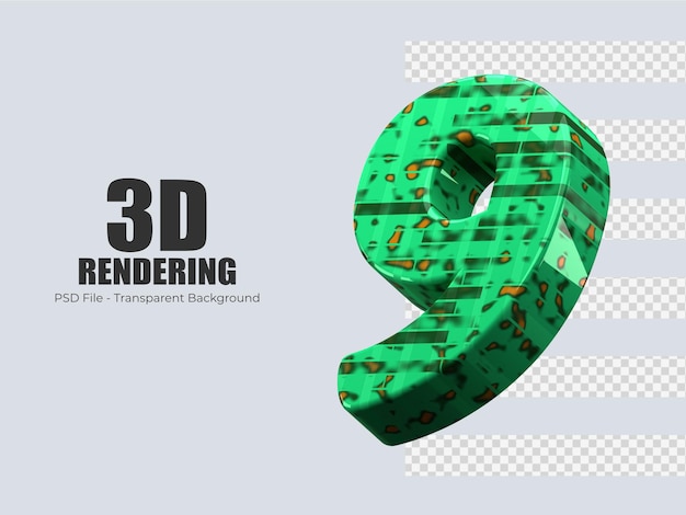 PSD 3d-rendering nummer 9 isoliert