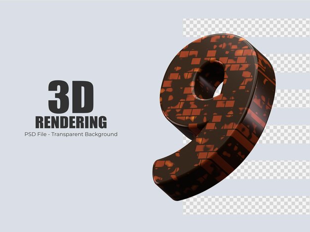 PSD 3d-rendering nummer 9 isoliert