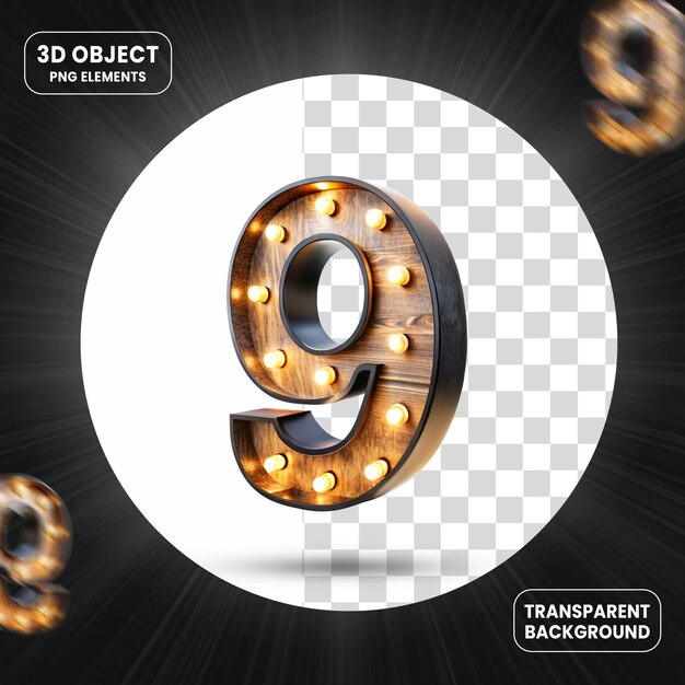 3D-Rendering Nummer 9 Symbol isoliert auf transparentem Hintergrund