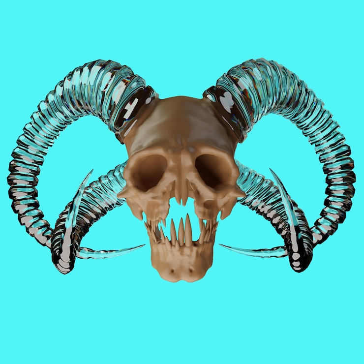 PSD 3d rendering objeto de forma cráneo demoníaco.
