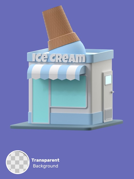 3d rendering of a ice cream shop building illustration object on a transparent background