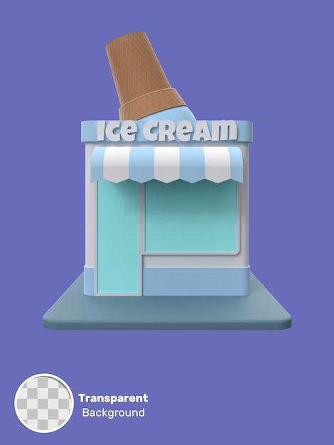 3d rendering of a ice cream shop building illustration object on a transparent background