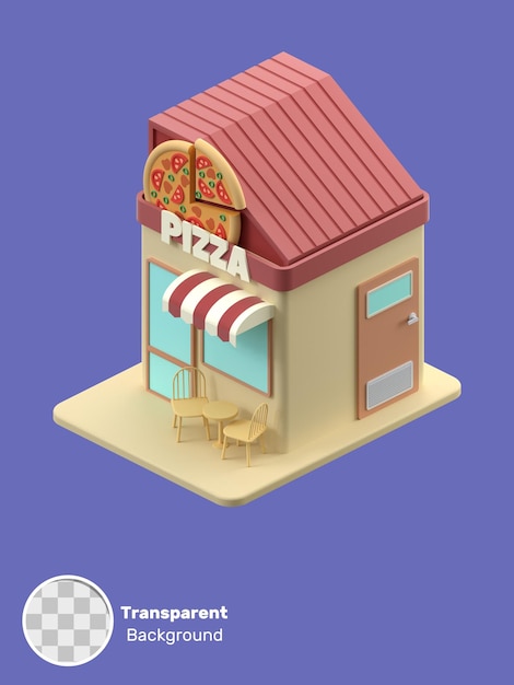 3D rendering of a pizza shop building illustration Object on a transparent background