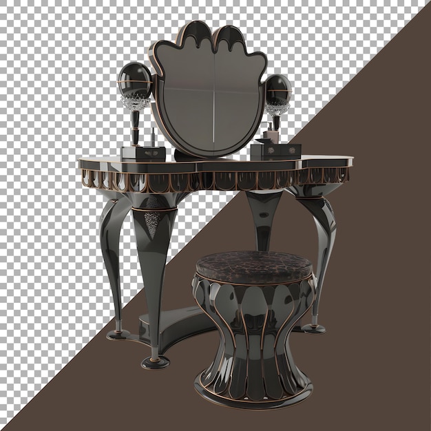 3D Rendering of a Vintage Mirror with Wooden Table on Transparent Background Ai Generated