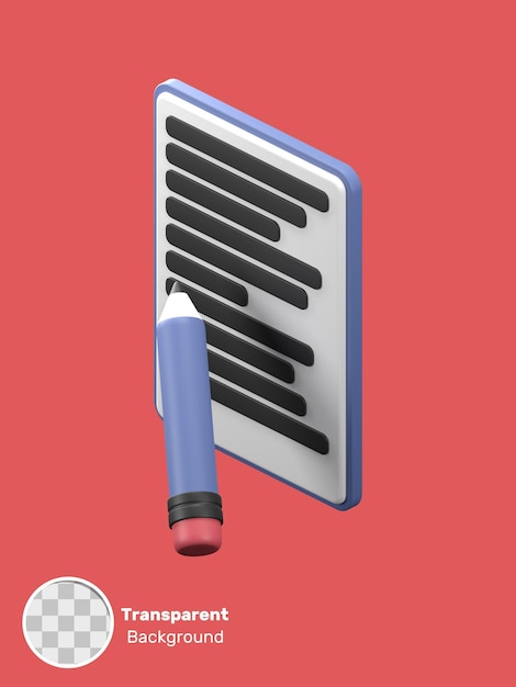 3D rendering of an isometric note and pen illustration Object on a transparent background