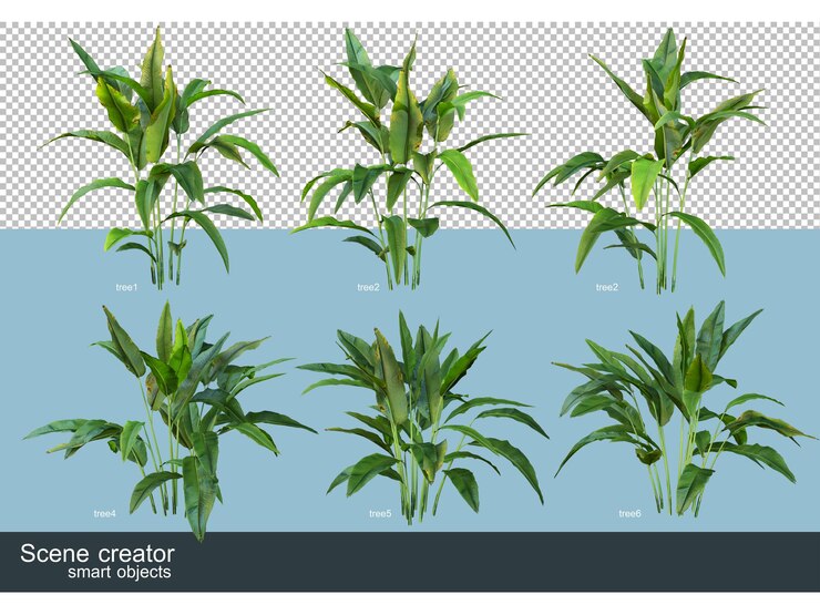 PSD 3d rendering of beautiful bushes in various angles isolated