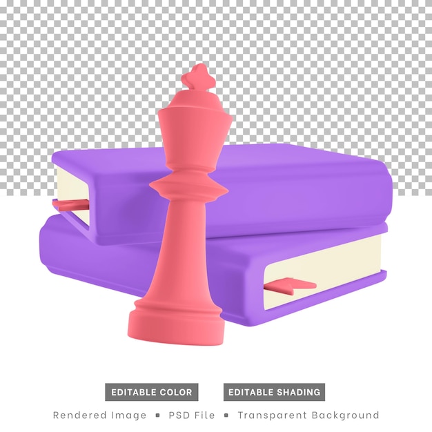 3d rendering of chess pieces and books