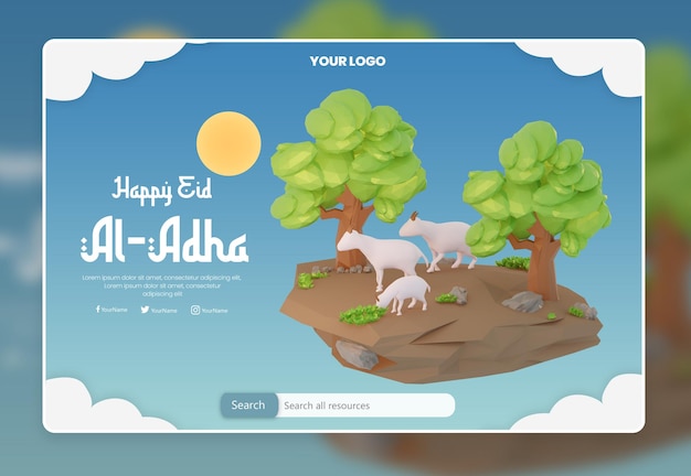 3d rendering of eid al adha theme website landing page