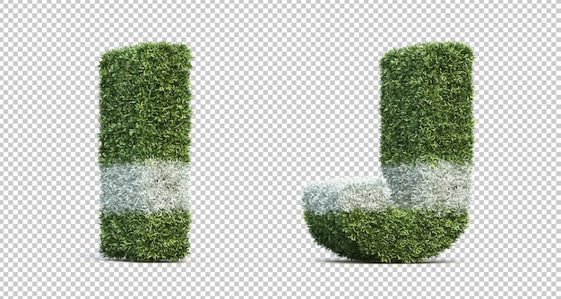 3D rendering of grass playing field alphabet I and alphabet J