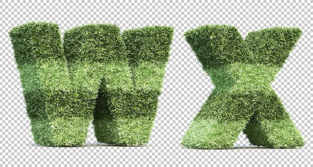 3D rendering of grass playing field alphabet W and alphabet X