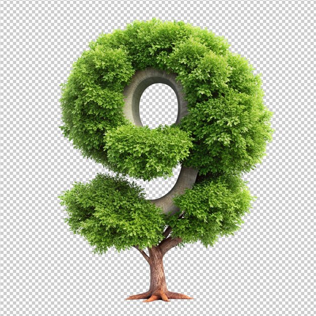 3d rendering of green tree number 9 on transparent background