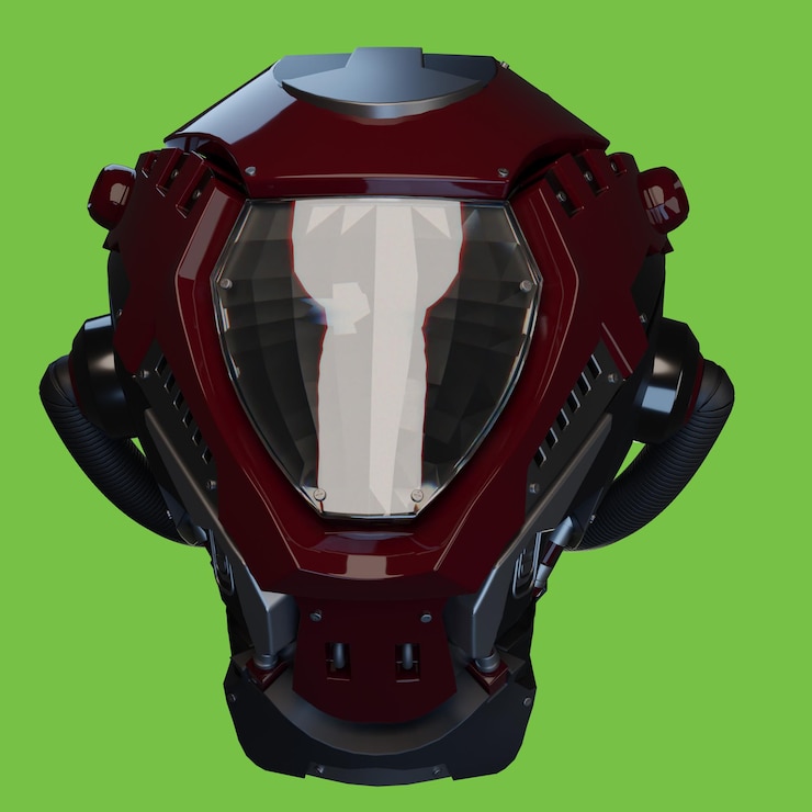 PSD 3d rendering of helmet and metal glass