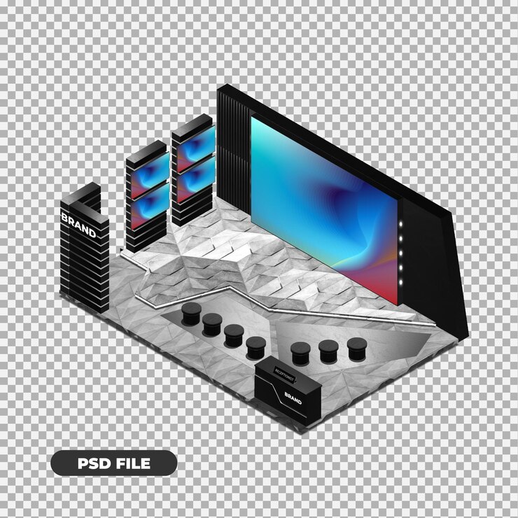PSD 3d rendering of isometric style showroom