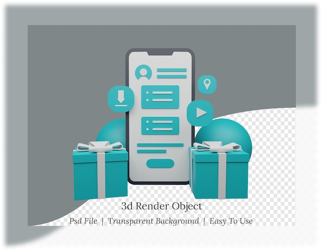 3d rendering of mobile applications with gifts