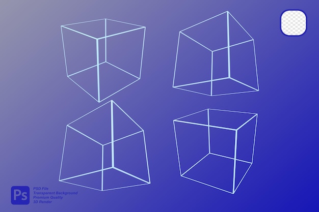 3D rendering of neon cube in several angles