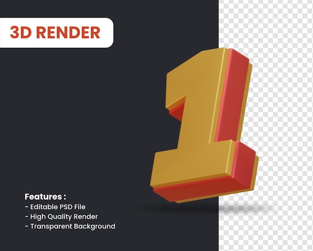 3d rendering of number 1 with glossy effect isolated