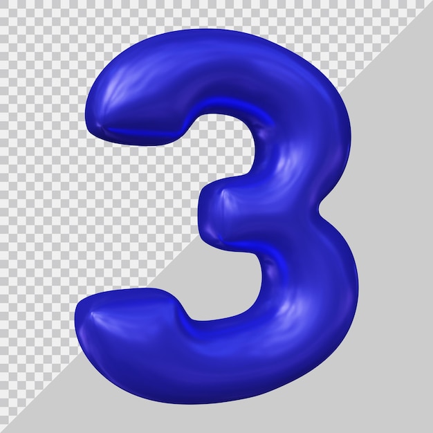 3d rendering of number 3 with modern style