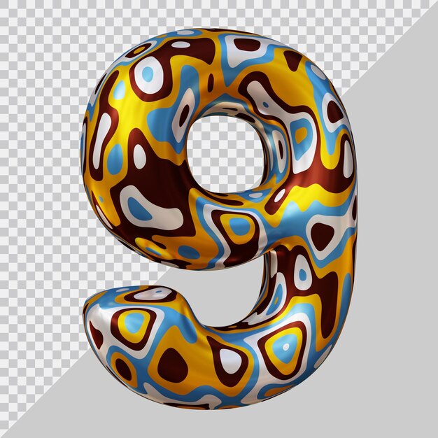 3d rendering of number 9 with modern style