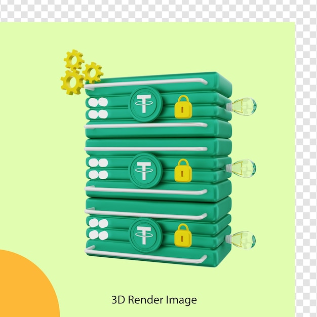 3d rendering of tether crypto coin server