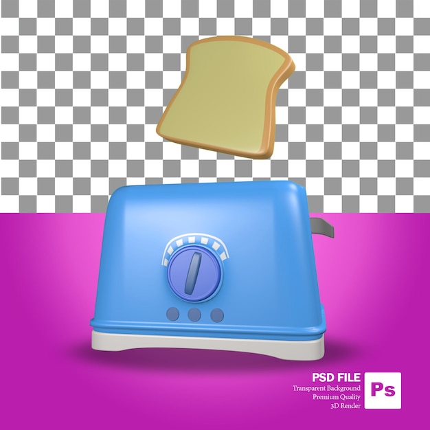 3D rendering of the blue toaster object and the floating bun