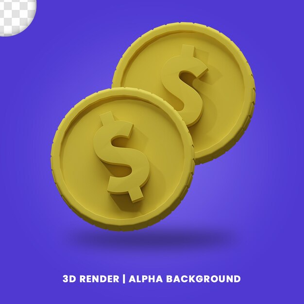 3d rendering of two golden dollar coin with matte effect isolated. Useful for business or e-commerce project design illustration.