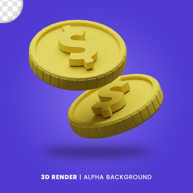 3d rendering of two golden dollar coin with matte effect isolated. Useful for business or e-commerce project design illustration.