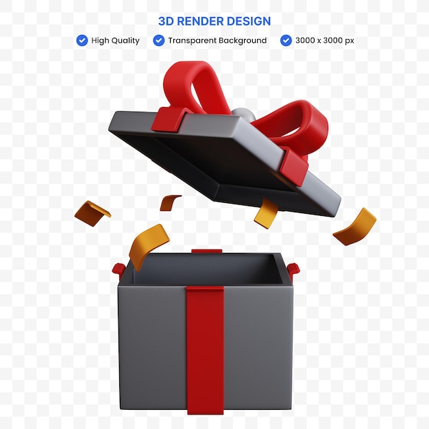 3d-rendering offene geschenkbox mit konfettipapier isoliert