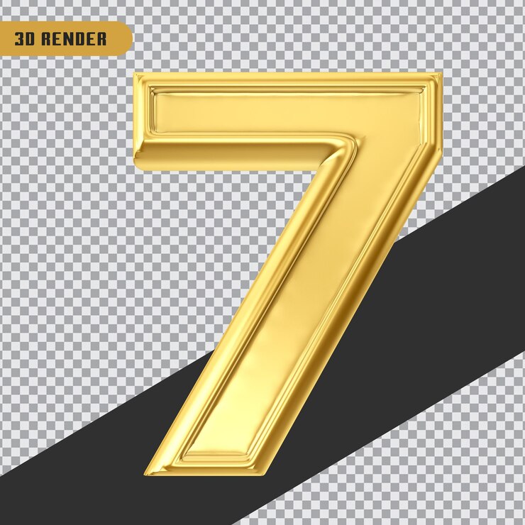 PSD 3d rendering oro número 7 aislado